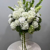 K83 Nouvelle Tendance Bouquet de Fleurs Artificielles Fait Main Blanc et Vert pour Mariage, Composition de Calla, Rose et Hortensia, Boule de Fleurs de 60cm