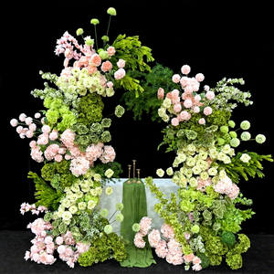 Promise Spring Wild Flowers Eco-friendly Metal Silk Frame Artificial Flower Arch <b>Pink</b> Green for Wedding Valentine's Day Parties - Product Image 1