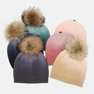 懒散的豆豆帽子扎染编织帽子Pom Pom女式冬帽2023