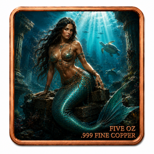 Moneda de Cobre Puro .999 de 5oz al por Mayor, Diseño de <span class=keywords><strong>Sirena</strong></span> de Aguas Profundas, Colección de Recuerdos - Product Image 1