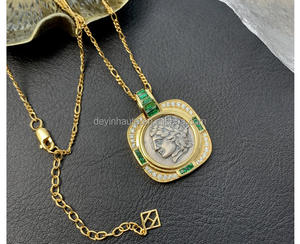 Collar con Colgante de Plata de Ley 925, Diseño Retro Personalizado, Moneda Cuadrada con Circonita, Retrato Romano en Relieve, Cadena de Eslabones, para Regalo de Aniversario - Product Image 3