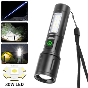 Chiến thuật đèn pin 30W LED Side COB ánh sáng màu đỏ hợp kim nhôm có thể sạc lại 1200mAh Zoomable Torch ngoài trời khẩn cấp ánh sáng đèn flash - Product Image 2