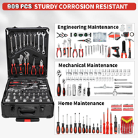 Boîte à outils avec 909 pièces, ensemble d'outils ménagers avec valise à roulettes en aluminium