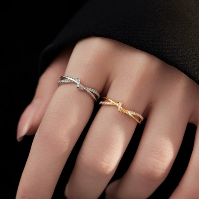 Fashion Jewelry 925 Sterling Silver Two Layers Diamond Engagement Wedding Rings for Women 18K Gold Plated Adjustable Silver Ring