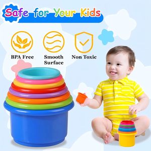 2025 Nueva gran oferta de juguetes de baño para bebés, juguetes apilables de silicona, juguetes de bloques de construcción, juegos Montessori, tazas apilables, bebé Reborn - Product Image 3