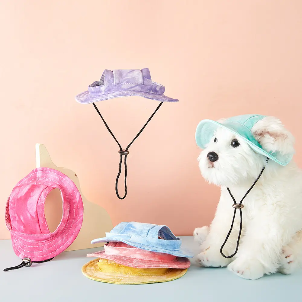 Ngoài Trời Mặt Trời Bảo Vệ Tie-Dye Cotton Pet Hat Thời Trang Đáng Yêu Thoáng Khí Có Thể Điều Chỉnh Mùa Hè Pet Dog Cat Mặt Trời Xô Hat