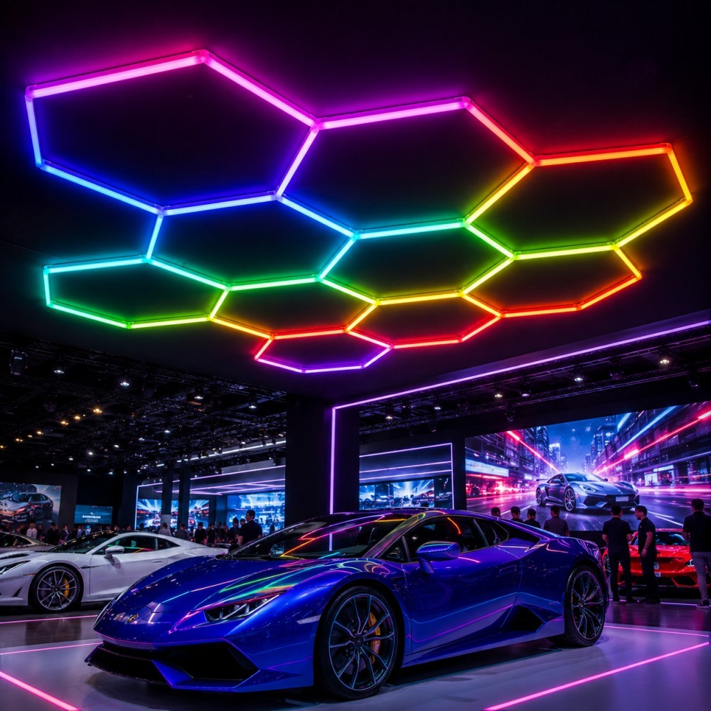 Honeycomb LED Detailing Light with 90 CRI and Dimmable RGB Modes Designed for Garage Workshop and Interior Inspection Tasks