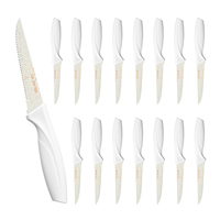 Couteaux à steak en acier inoxydable, lot de 16, couteau de table durable, blanc, à lame dentelée, manches en plastique professionnels, ambidextres