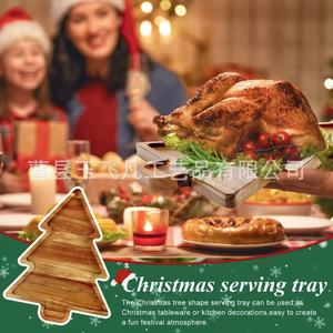 Yu Feifan Acacia Wood Christmas Tree <b>Tray</b> 15x11.8 Inch Solid Wood Serving <b>Tray</b> For <b>Snacks</b> And Food Display - Product Image 5