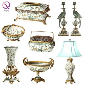 European American Ceramic With Copper Indoor Home Decoration Table Lamp Vase Fruit Bowl Antique Porcelain Tabletop Ornaments