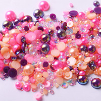 Berlian Imitasi Resin ABS Flatback Setengah Bulat Mutiara Ukuran Campur Multi Warna 150g/Kantong 3-10mm Ramah Lingkungan 2 Kantong untuk Kerajinan Ponsel