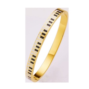 Luxury Classic Stainless Steel Bracelet for Women <b>with</b> Diamond Piano <b>Key</b> Enamel Lucky Designer Charm Fashion Jewelry Bangle - Product Image 3