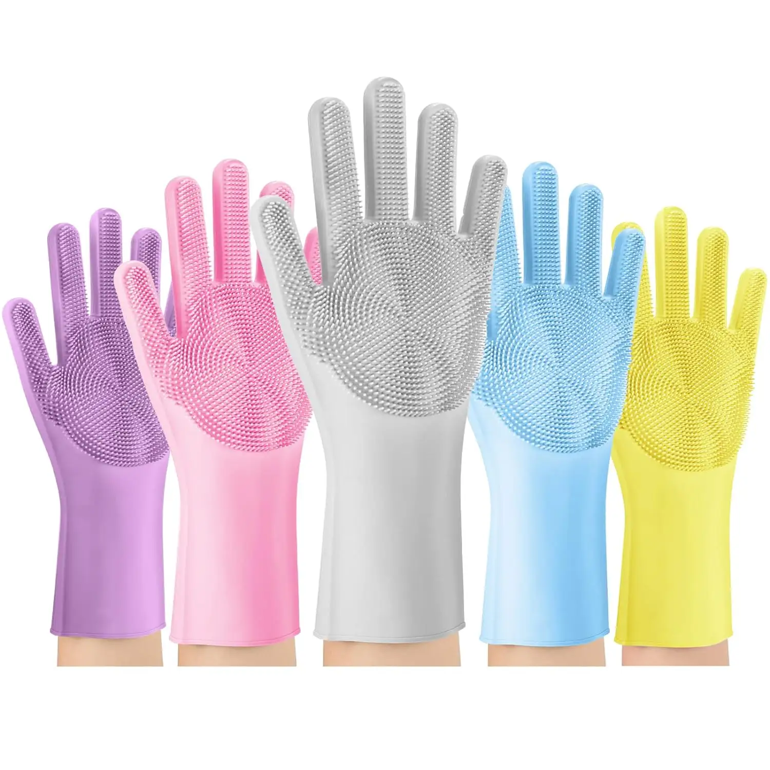 Reusable Rubber Cleaning Gloves Silicone Dishwashing Gloves Scrubber Washing Gloves for Housework Car Bathroom Clothes Pet