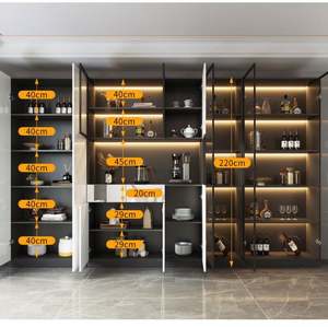 Armoire à vin en bois de style ferme de luxe avec portes en verre pour la maison et la salle à manger de la villa, meubles de rangement - Product Image 1