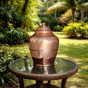 Polished <b>Copper</b> Water Dispenser Container Mat finish Matka Round Traditional Metal Crafts with Tap wholesale B2B - Product Image 1