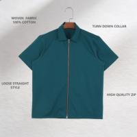 Chemises décontractées pour hommes en twill respirant 100% coton, à manches courtes, à fermeture éclair, sur mesure