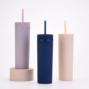 Tasse de voyage 450ML/16OZ bouteille d'eau réutilisable en plastique tasse de paille droite moderne avec couvercle et paille - Product Image 3