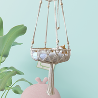 Cama de Rede para Gatos em Macramê Moderna, Cesta Suspensa Artesanal com Almofada para Uso Interno