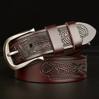 Ceinture en cuir de vachette véritable pour hommes gravée à boucle ardillon décontractée Offre Spéciale de haute qualité