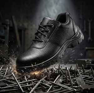 Chaussures de sécurité en cuir pour hommes de qualité export, semelle antidérapante en PU pour travaux de construction, disponibles en grande quantité - Product Image 1