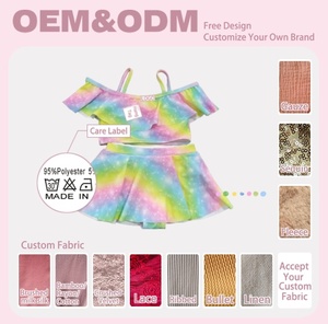 <span class=keywords><strong>Maillot</strong></span> <span class=keywords><strong>de</strong></span> <span class=keywords><strong>bain</strong></span> deux pièces personnalisé pour bébés filles, à épaules dénudées et volants, échantillon rapide en 1-3 jours, OEM/ODM, pour enfants <span class=keywords><strong>de</strong></span> 2 à 12 ans, imprimé arc-en-ciel - Product Image 2