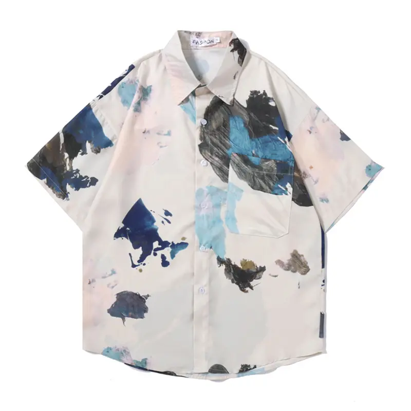 2022 Latest Creative Design Beach Shirts Tie Dye Printed Cotton Hawaiian Shirt Men's Button Beach Loose Shirt