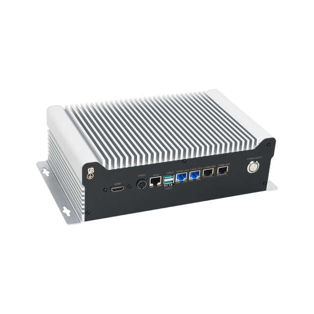 2025 13th Fanless Industrial Embedded PC with Intel Iris Xe Graphics, 1 RJ50 RS232 Ports & 4 Gigabit LAN for AI Applications