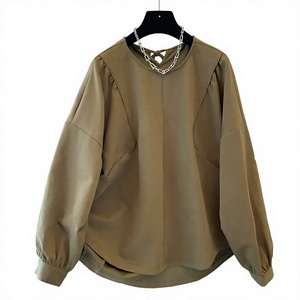 Chemisier pour femme uni à empiècements, manches longues bouffantes, col rond, coupe ample, décontracté, en polyester, toutes saisons - Product Image 3