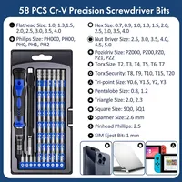 AIRAJ 62 in 1 Set Obeng Presisi Ujung Ganda Magnetik Bahan Baja CR-V Kit Poros Fleksibel Mata Obeng Torx Phillips