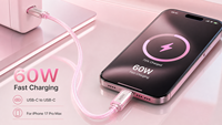 Câble de charge rapide USB-C vers USB-C transparent 60W, conception tressée, conducteur en cuivre pur, gaine en nylon pour iPhone 17 Pro Max et ordinateur
