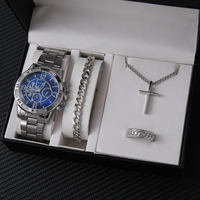 Grosir Jam Tangan Mewah 4Pcs Set Kalender Tanggal Quartz dengan Gelang dan Kalung Panah untuk Pria Montre Homme
