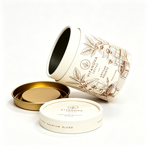 Emballage personnalisé en tube de papier pour café avec couvercle métallique, boîte ronde de qualité supérieure pour grains de café et café moulu, logo personnalisé imprimé - Product Image 3