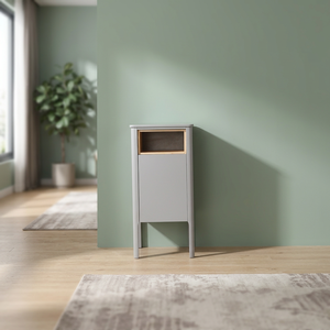 Armoire de rangement haute autoportante en bois massif gris moderne pour salle de bain, avec portes à fermeture douce et miroir, idéale pour hôpital et cuisine - Product Image 3
