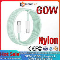Durable Original PD 60W 1M 1,5 M 2M Nylon Jacket Cable tejido USB tipo C a C Cables de carga rápida 60W Cable trenzado