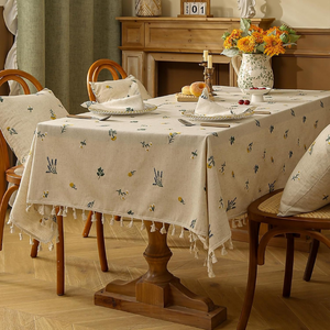 Direct Manufacturer Custom Tablecloths Linen Tablecloth Flower Rectangle <b>Round</b> <b>Table</b> Cloth Embroidered Tablecloth With Tassel - Product Image 6