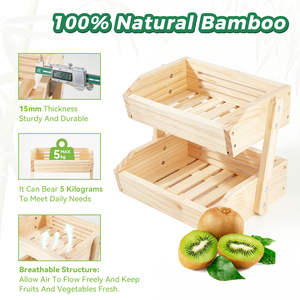 Cesta de Frutas de Bambú Natural de 2 Niveles, Ecológica, Duradera, de Gran Capacidad, Transpirable, para Cocina, Baño, Encimera - Product Image 5