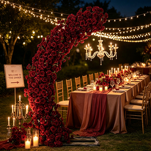DKB Hot Selling Artificial Silk <b>Flower</b> Horn Arch Decoration Eco-Friendly Customizable Size for Wedding Event Backdrop Decoration - Product Image 1