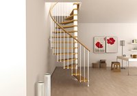 Ace – petit espace pour maison, utilisation intérieure, escaliers en spirale, verre, bois, acier, marches, escalier en spirale