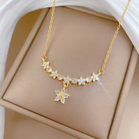 Collier chaîne à maillons claviculaires unisexe en acier inoxydable, micro-incrusté de pierres en résine florale, style sportif et polyvalent, électroplaqué, pour mariage