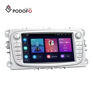 Podofo 7 pouces 2 + 64G Double Din Focus II 2008-2011 Stéréo de voiture CarPlay & Android auto WIFI GPS BT FM RDS Écran partagé