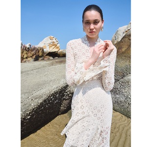 Nueva Tendencia, Elegantes Faldas para Mujer, Falda de Punto con Encaje LAR, Falda Acanalada con Volantes, Encaje Color Marfil, Ropa de Mujer, Faldas de Vietnam - Product Image 2