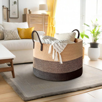 Panier de rangement tressé à la main en corde de coton avec poignée ; Organisateur multi-usages de style américain pour couches de bébé, vêtements saisonniers et linge sale