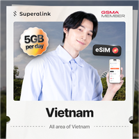 Superalink Tarjeta SIM Digital Prepago eSIM de 5GB para Viajes a Vietnam, 10 Días, 4G LTE Ilimitado Mensual, Activación por Código QR, Sin Tarjeta Física