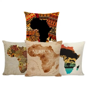 Taies d'oreiller en coton et lin pour décoration intérieure, taies d'oreiller africaines, carte d'afrique décorative ethnique - Product Image 1