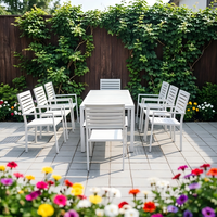 Grand ensemble de salle à manger moderne en alliage d'aluminium pour patio, table et chaises résistantes aux intempéries pour jardin, villa, restaurant
