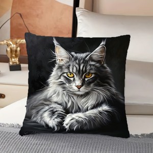 Nueva funda de almohada decorativa con estampado de gatos para sofás, dormitorios y camas, hecha de tela agradable al tacto, sin relleno. - Product Image 1