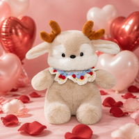 Peluche renne mignonne avec bois de renne et collier pour cadeau de Noël