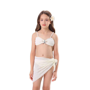 Ensemble bikini au crochet pour filles HDJ, haut bandeau avec jupe enveloppante, maillot de bain, tailles 8 10 12 14 16, blanc, noir, bleu, marron - Product Image 3