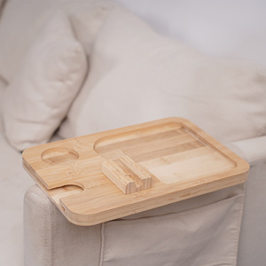 Plateau d'accoudoir en bois pour canapé avec porte-gobelet et support pour téléphone, plateau de service pour collations et thé, design pliable en bambou - Product Image 3