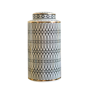 Contenitori in Ceramica Rotondi Bianco e Nero dal Design Moderno con Coperchi, Vaso <span class=keywords><strong>Decorativo</strong></span> con Motivo <span class=keywords><strong>Geometrico</strong></span> - Product Image 3
